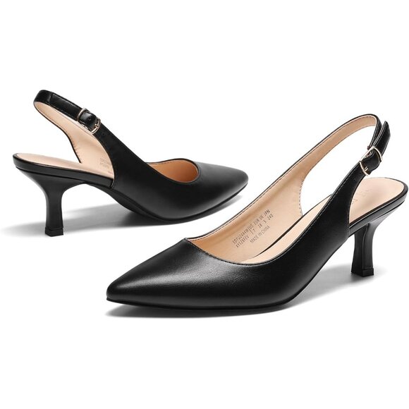 Dream Pairs Women Black Faux Suede Pointed Toe Slingback Low Kitten Heels - Picture 3 of 7